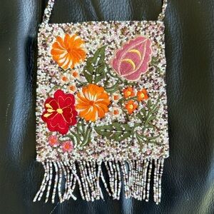 Floral beaded embroidered crossbody mini bag